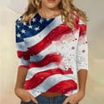 thumbnail image 2 of Wiueurtly Independence Day Elbow Sleeve Tops Women 3/4 Length Womens 4th of July Shirts Casual Crewneck USA Flag And Stripes Patriotic T Patriotic Crew Neck T Shirts Blue, 2 of 5