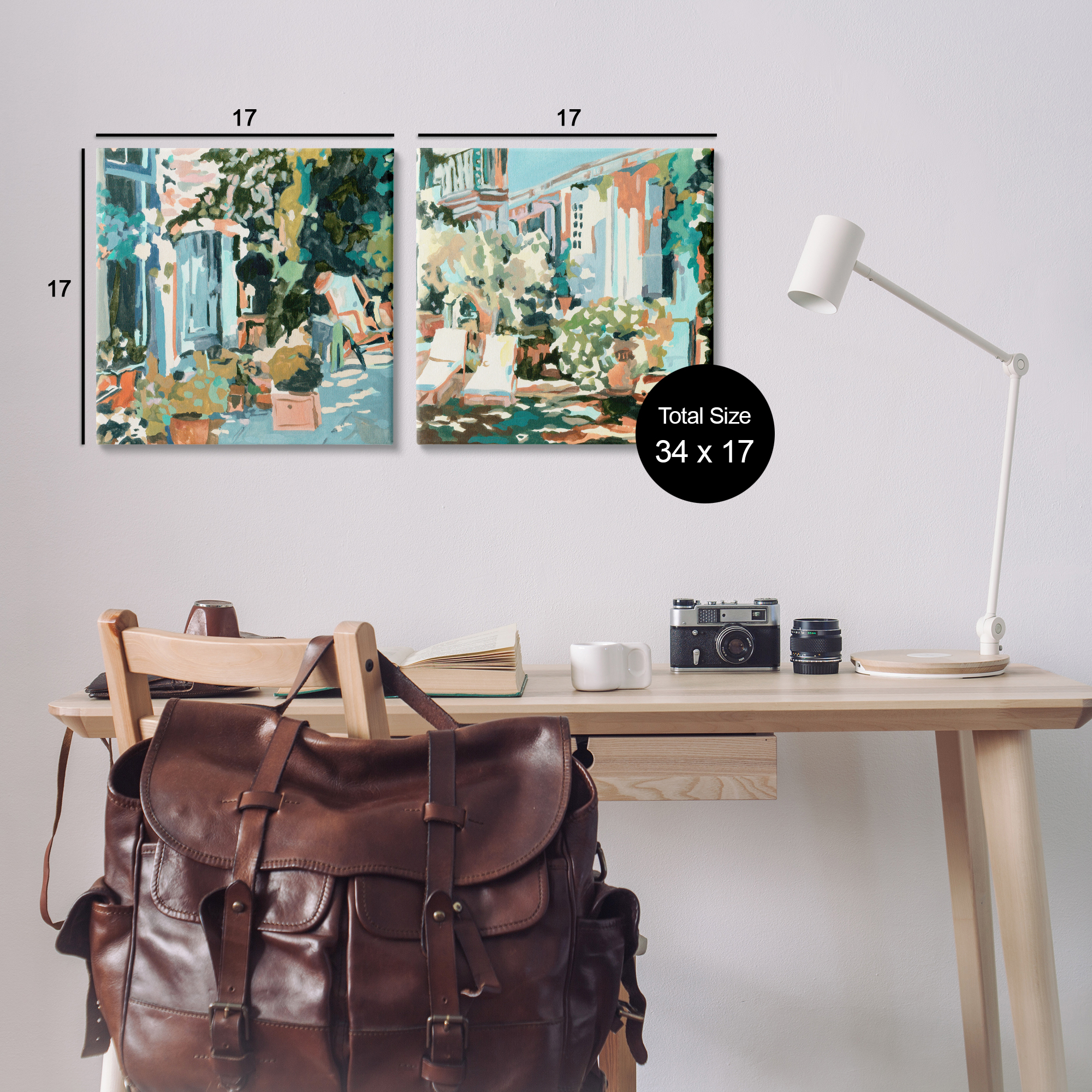 Stupell Industries Plants on Town Buildings Scenic & Cityscapes Painting Wrapped Canvas Art Print Wall Art, 17 x 17, Set of 2