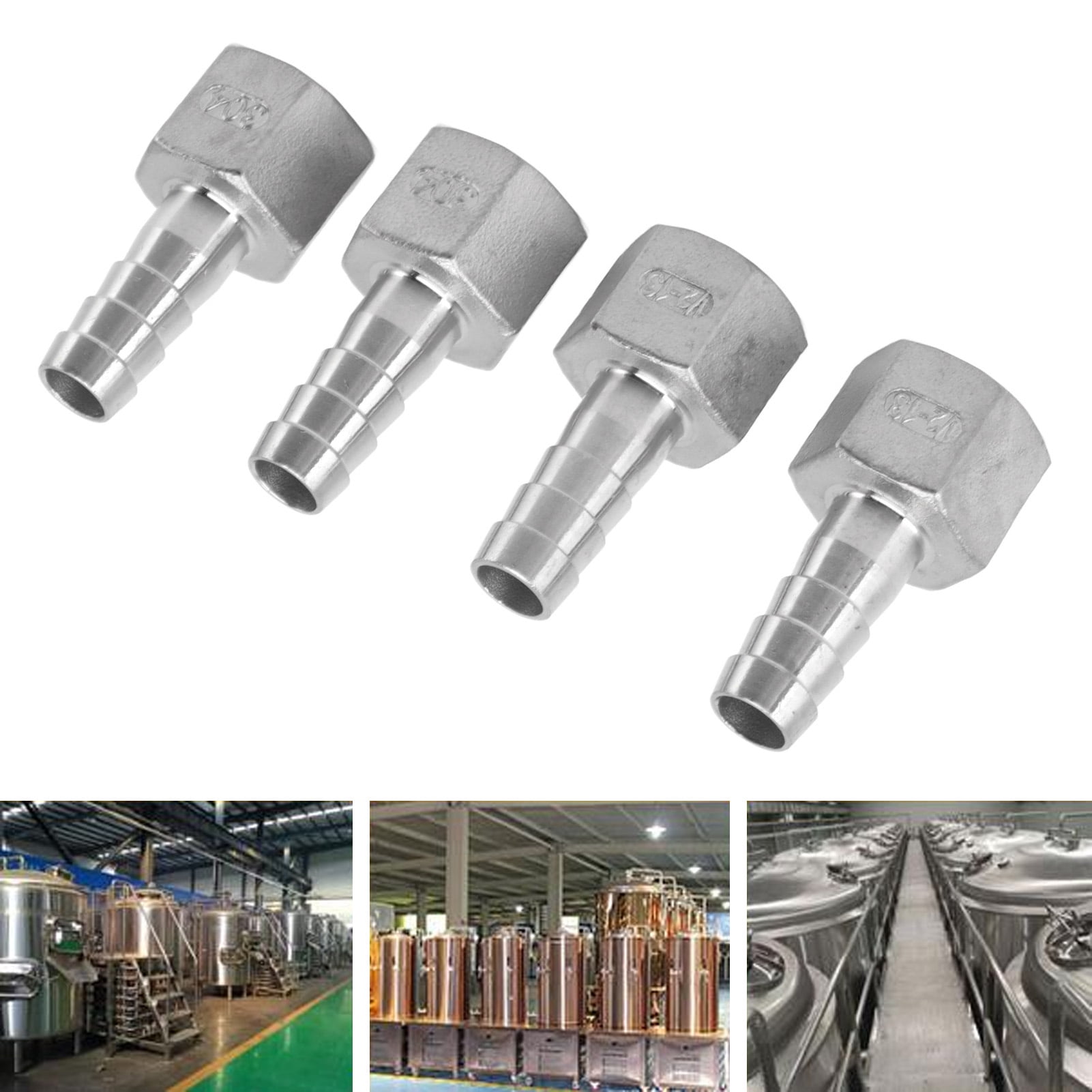 Hose Barb Quick Connector Coupler Air Fitting, 4pcs Stainless Steel Air Hose Fittings Male Thread Connector Barb Joint Quick Coupling Connector Pipe 13mm