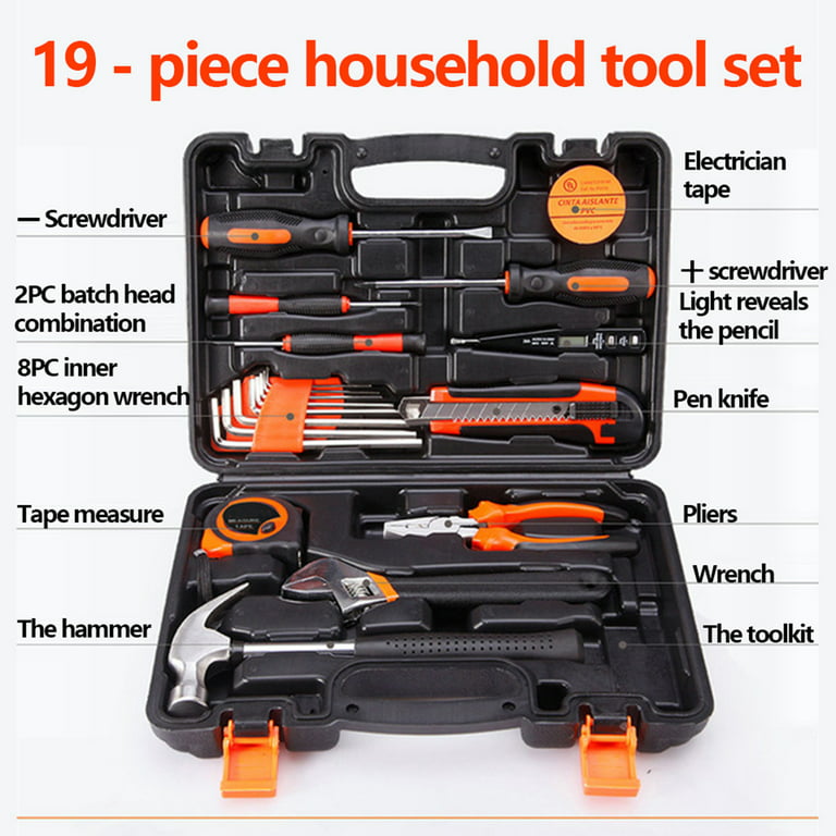 Suokom Tool Set 19 Pieces Universal Household Hand Tool Kit with Plastic Tool Box Electrician Tool Storage Box On Clearance, Size: 31.5x23x7.5cm