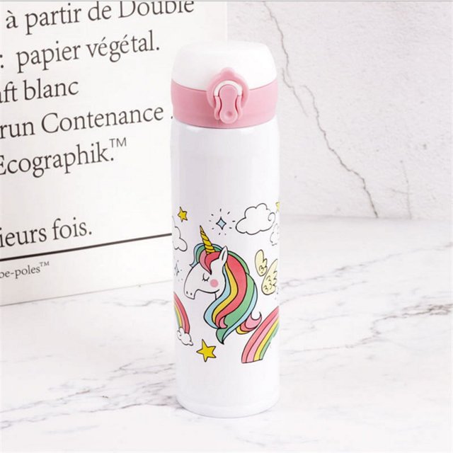 Botellas de agua de 500ml de capacidad, agua potable, dibujos animados de unicornio, frascos de vacío de acero inoxidable, botella de agua, regalo para niños Adepaton 2030180-3