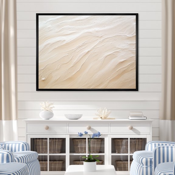 Designart "Contemporary Beige Beach Sand Allure" Coastal Beach Sand Floater Framed Wall Art Prints