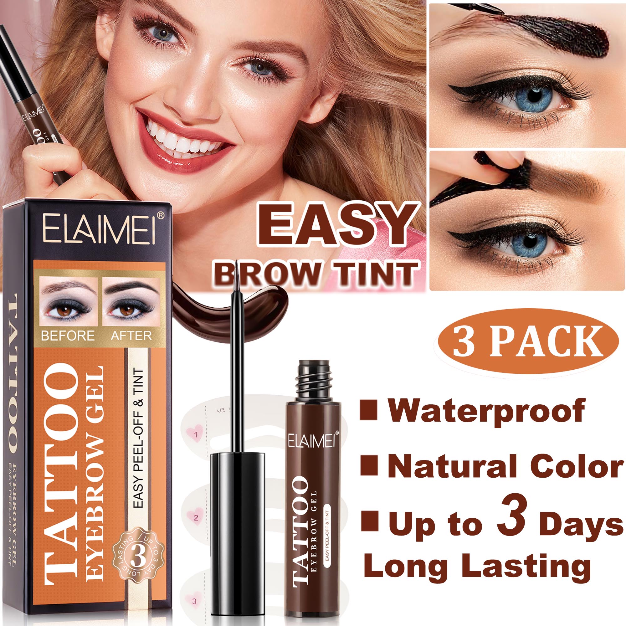 Elaimei Tattoo Eyebrow Gel Dark Brown,Semi Permanent Eyebrow Make Up