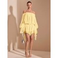 thumbnail image 4 of Elegant Yellow Off Shoulder Ruffle Mini Dress With Puff Sleeves And Asymmetric Hem, 4 of 8