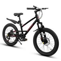 imerelez 20 inch Mountain Kids Bike for Boys & Girls Ages 6-12, 7-Speed Drivetrain with Front Suspension & Disc Brakes for Neighborhood Riding & Gift,Black