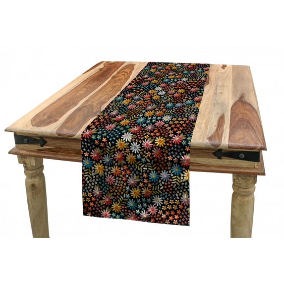 Floral Table Runner, Colorful Flower Leaves Meadow Depiction Print, Dining Room Kitchen Rectangular Runner, 3 Sizes, by Ambesonne