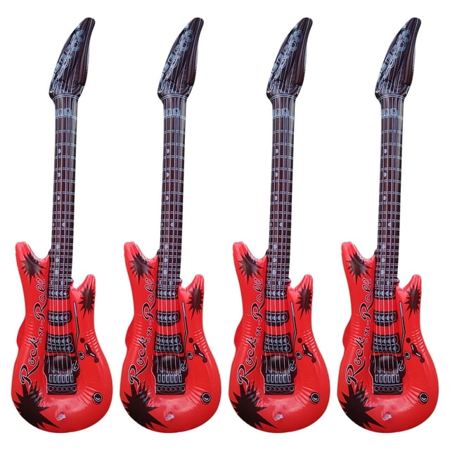 QTBIUQ - Juego de 4 guitarras inflables para niños, juguete inflable de buena calidad, fácil de inflar y desinflar, accesorios de escenario perfectos para fiestas de disfraces, regalo divertido y