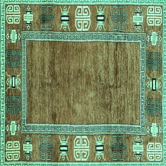 Ahgly Company Machine Washable Indoor Square Oriental Turquoise Blue Modern Area Rugs, 5' Square