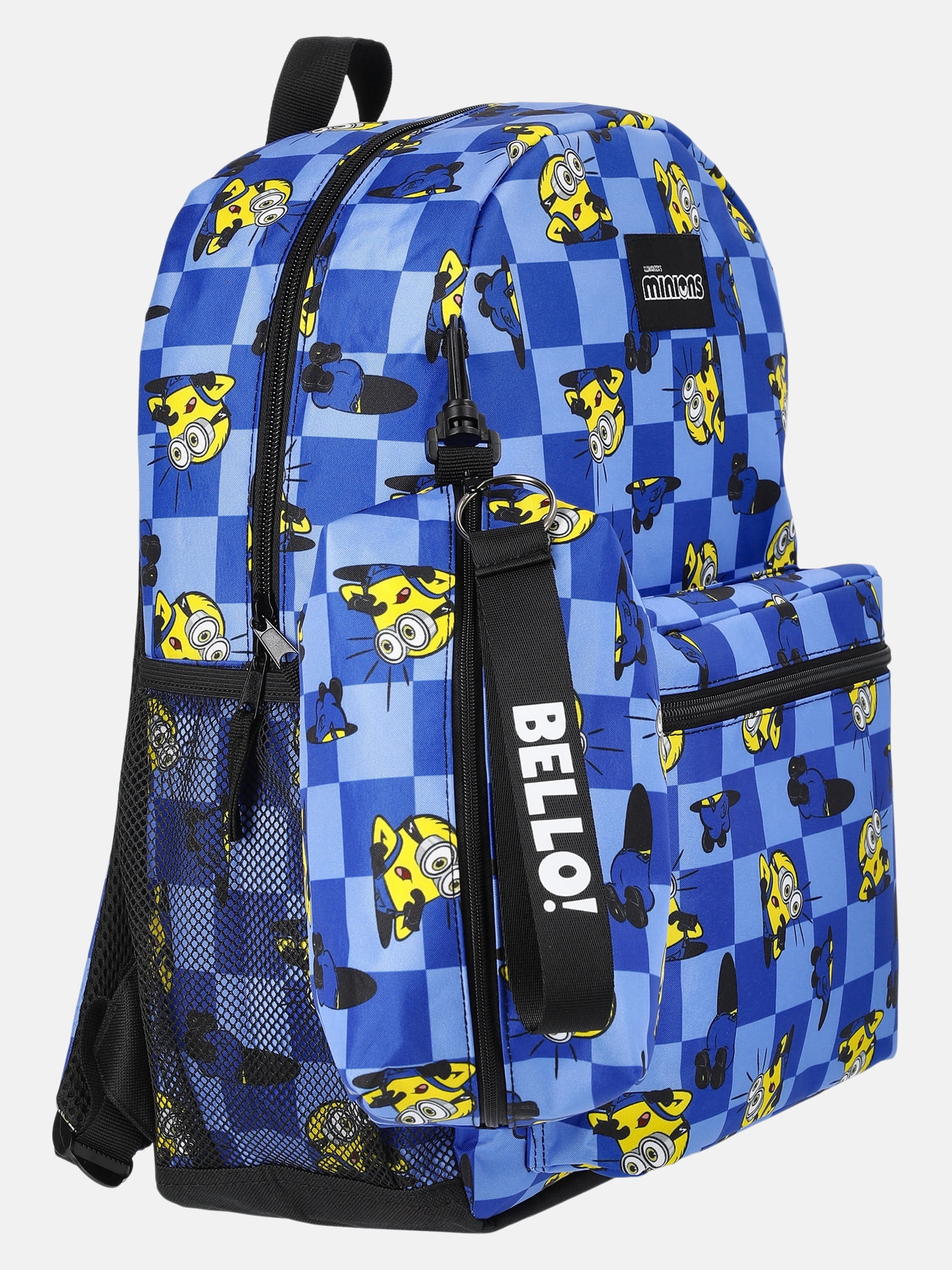 Illumination Minions Unisex 17" Allover-Printed Checkered Backpack with Pencil Pouch, Blue