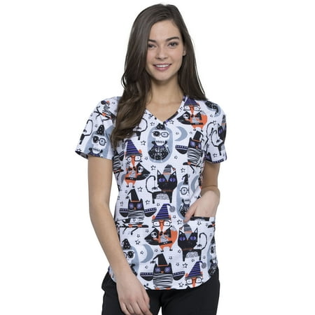 Cherokee Prints Women Medical Scrubs Top V-Neck Print CK637
