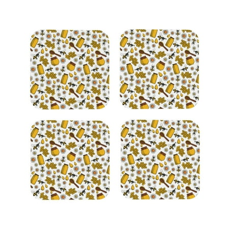 

Drink Coasters Set of 4 Cute bee A Leather Coasters for Coffee Table Protector Heat Resistant Cute Coasters for Home Decor Housewarming Gifts Bar Kitchen 4 Inch Square