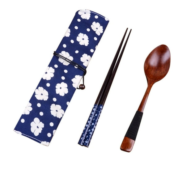 Wovilon Flatware Sets Japanese Vintage Wooden Chopsticks Spoon Tableware 2Pcs Set New Gift