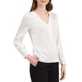 thumbnail image 4 of Unique Bargains Chemisier Élégant en Satin à Manches Longues Col en V pour Femmes, 4 of 7
