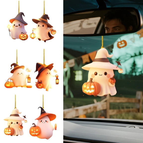 CozeLy Cute Halloween Decorations Ghost Plush Doll Rearview Mirror Decor Halloween Car Decor and Halloween Hanging Decor for Auto Interior Home