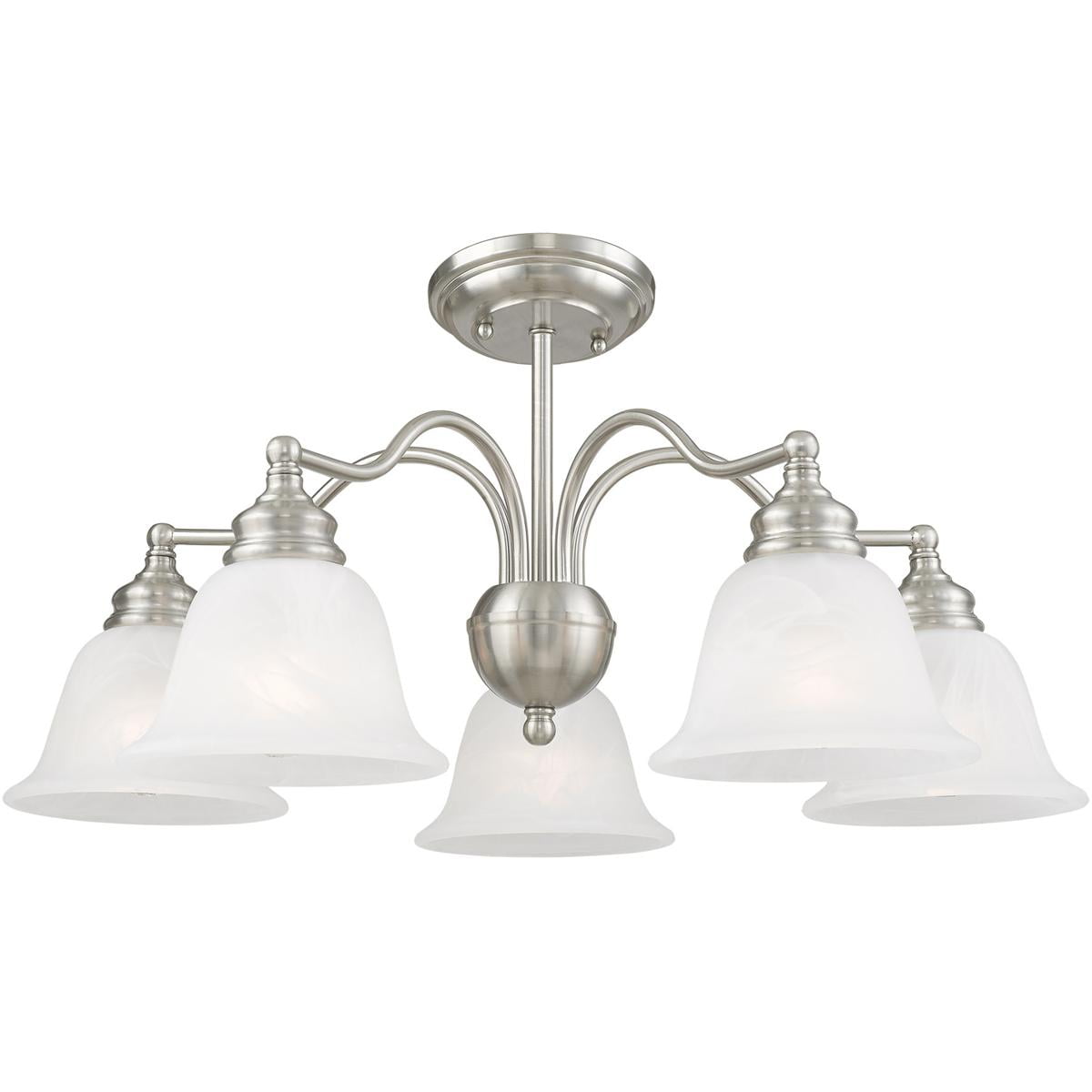 5 Light Brushed Nickel Chandelier/Ceiling Light fixture with White Alabaster Glass Shade