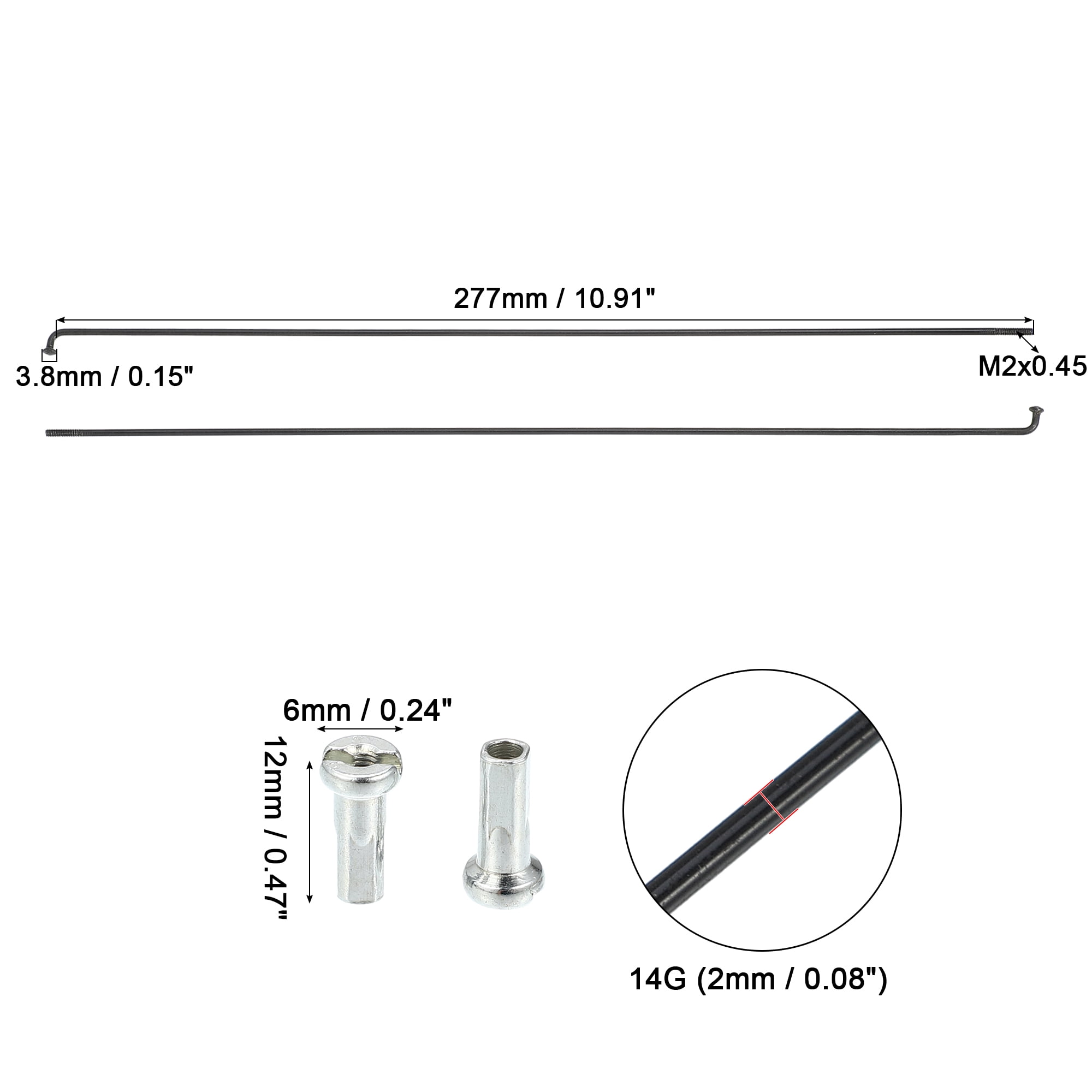 Unique Bargains 36Pcs 14G J Bend 2mm Bike Bicycle Spokes with Nipples Steel Black 10.91"