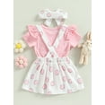 thumbnail image 4 of Baby Girl Easter Outfit Bunny Ruffle Short Sleeve Shirt  one-piece  Suspender Skirt Overall Dress Newborn Easter Clothes Headband, 4 of 9