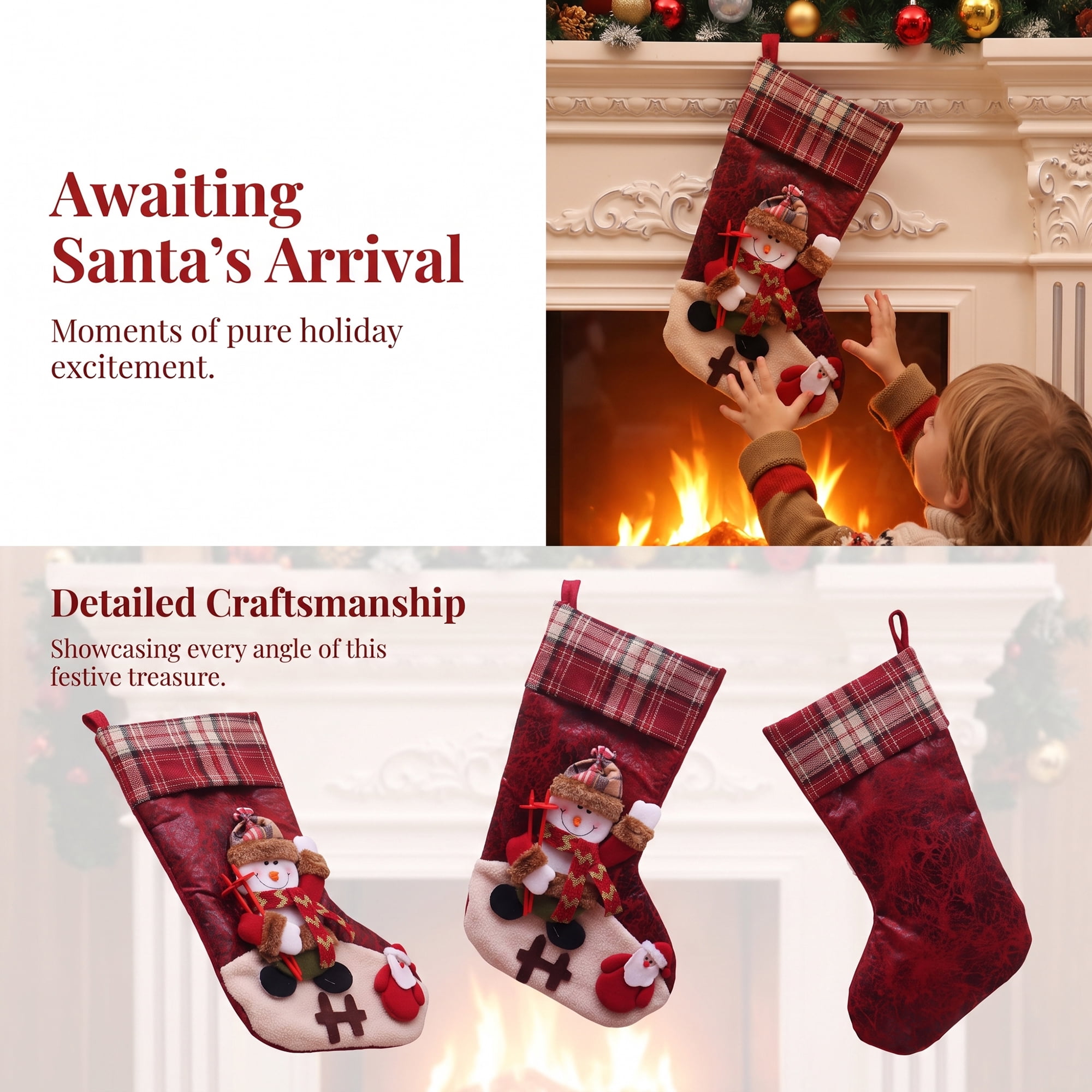 Unique Bargains Adorable Mascot Christmas Stockings Cozy Winter Living Accents Red Snowman 18"