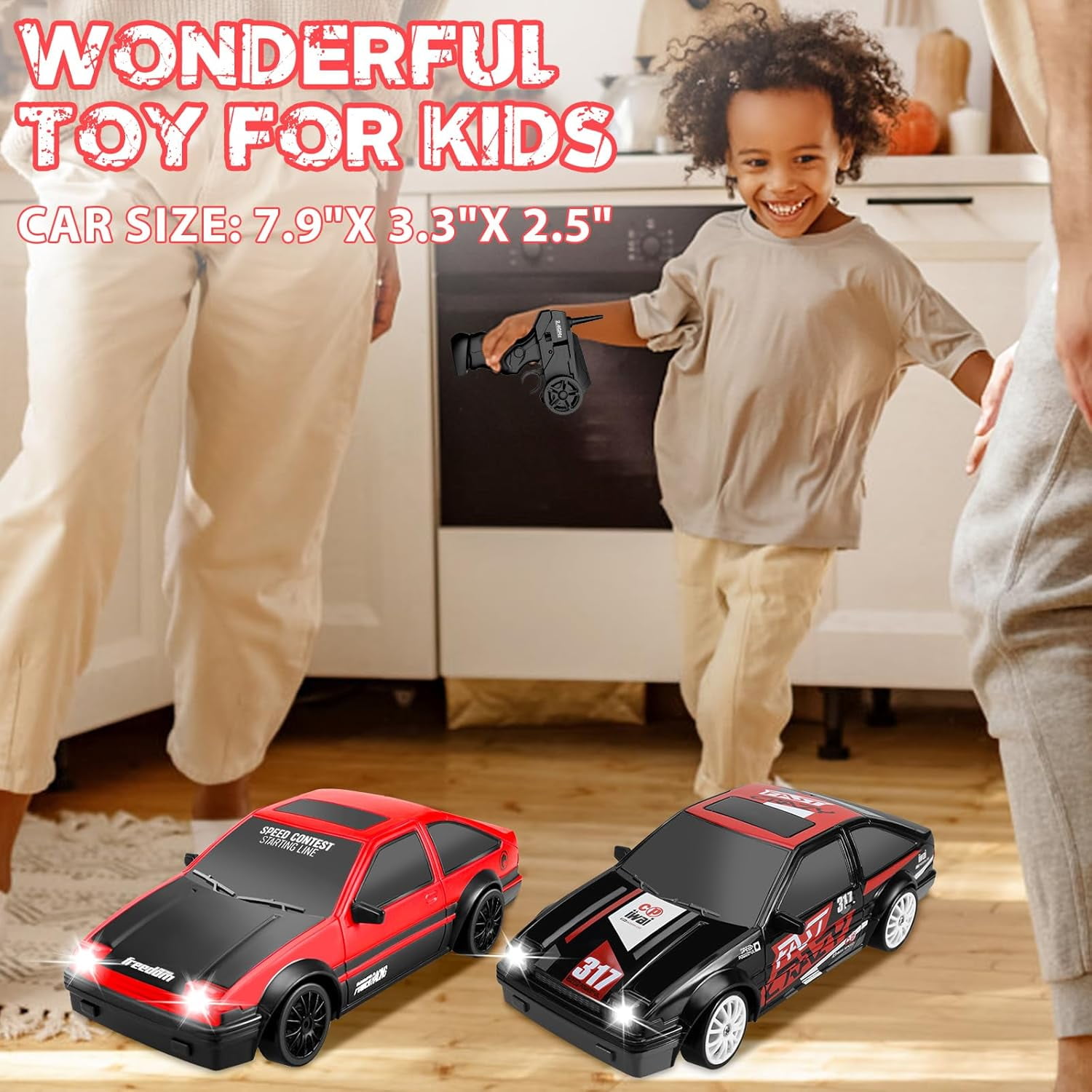AIGIA 1:24 Scale Remote Control Car RC Drift Car 2.4GHz 4WD 15KM/H High Speed Two Batteries and Extra Tires Toys