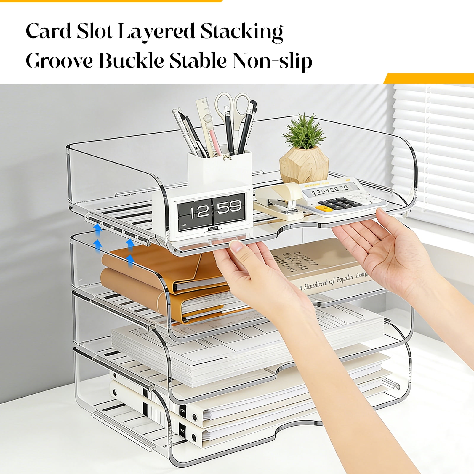 HIYOHIYO 4-Compartment Desktop Storage Organizer, Clear, 4 Count