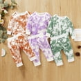 thumbnail image 1 of 2 PCs Newborn Tie-dye Print Outfits, Infant Long Sleeve Round Neck Romper and Drawstring Trousers Set, 1 of 5