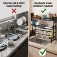 thumbnail image 6 of Expandable Over the Sink Dish Drying Rack, 2-Tier Adjustable Kitchen Counter Organizer (24.4-39.4in), Large Dish Drainer with Utensil Holder & Cutting Board Rack, Anti-Rust Black, 6 of 7
