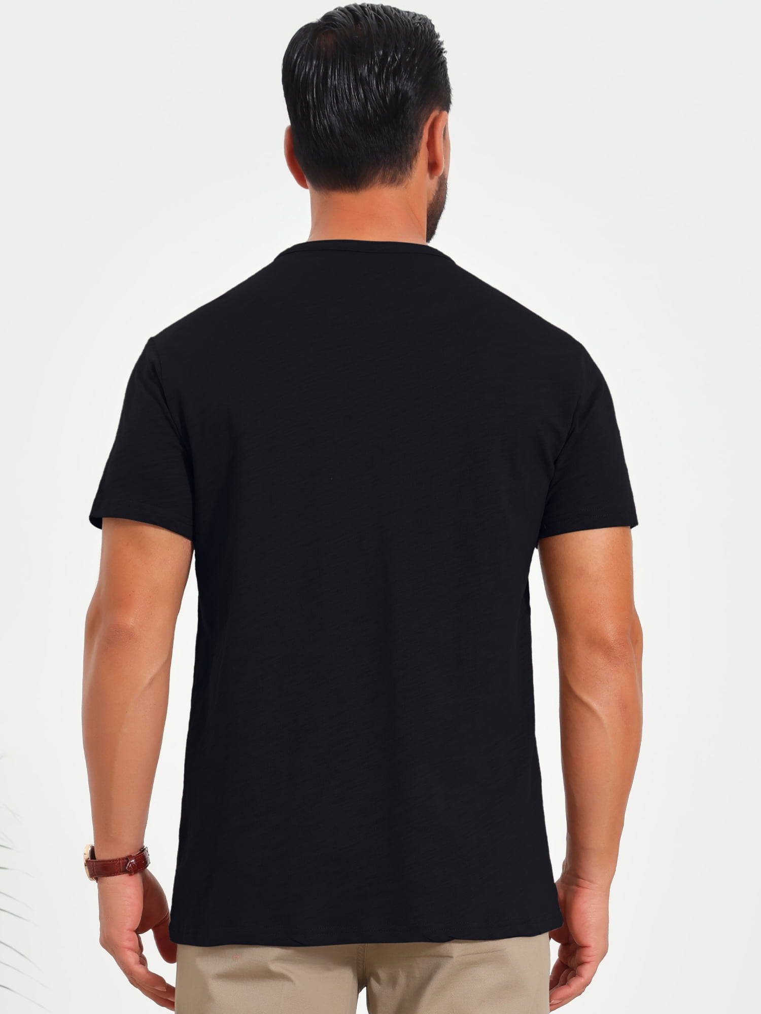 DARING DIVA Men's Retro Henley Texture Button Down Short Sleeve T-Shirt 2XL Black