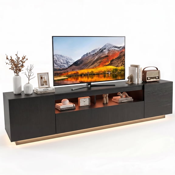 TPHORK LED TV Stand,Large Entertainment Stand for TV Up to 80 Inch,Television Cabinet with Storage Shelves,Sturdy Television Console for Living Room, Bedroom (Black)