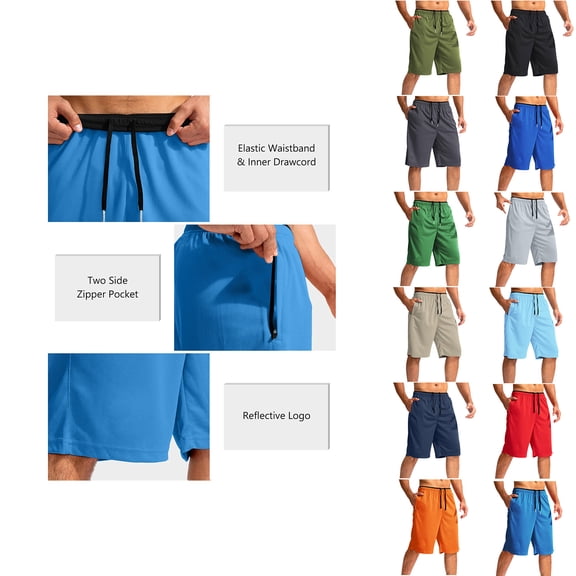Eagokdc Mens Shorts Casual Elastic Waist Big And Tall Exercise Black Short With Pocket Size S-3XL