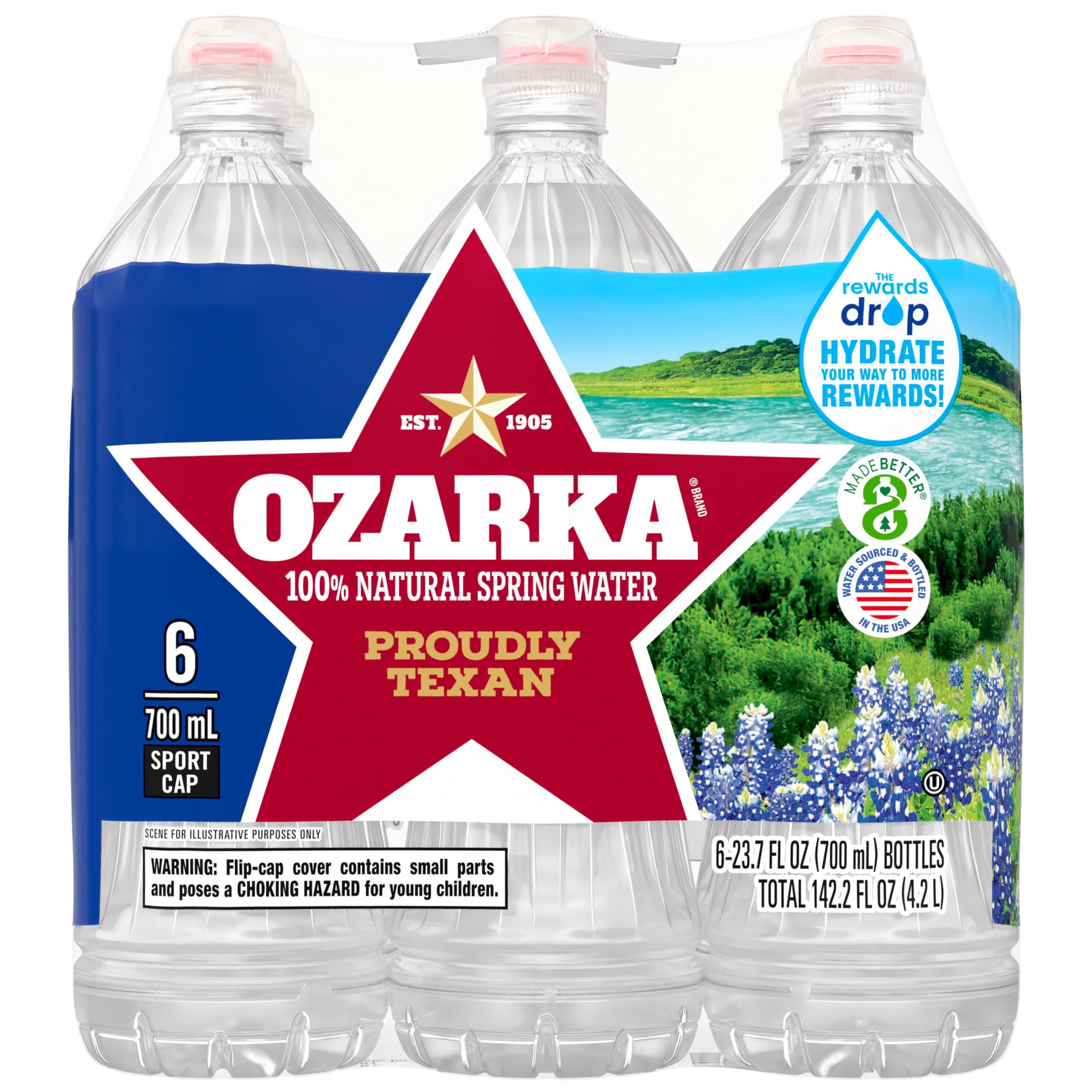 Ozarka Texas Spring Water, 23.7 Fl Oz, 6-Pack Plastic Bottles
