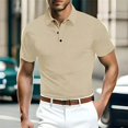 thumbnail image 2 of DDAPJ pyju Mens Textured Polos Shirt Slim Fit Stretch Golf Shirt Business Casual Short Sleeve Collared T-shirt Liquidación Khaki XXL, 2 of 4
