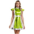 thumbnail image 4 of YiZYiF Women Space Alien Costume Metallic Dance Dress for Halloween Role Play Robot Astronaut Outfit Green S, 4 of 6