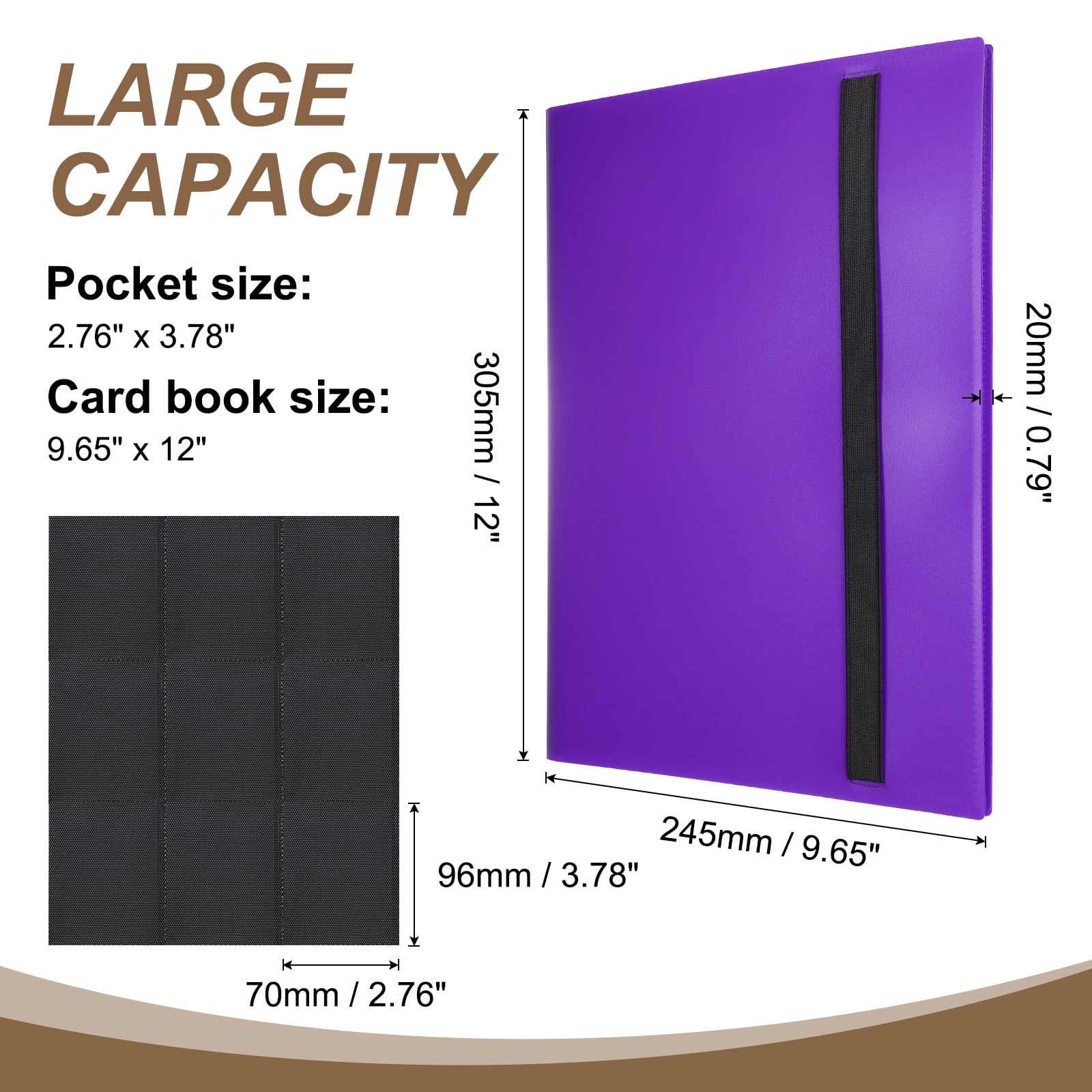 Uxcell 9 Pocket Trading Card Binder, PU Cover Card Collection Binder 360 Side Loading Card Binder Card Album Folder for TCG, Game Cards, Sports Cards(Purple)