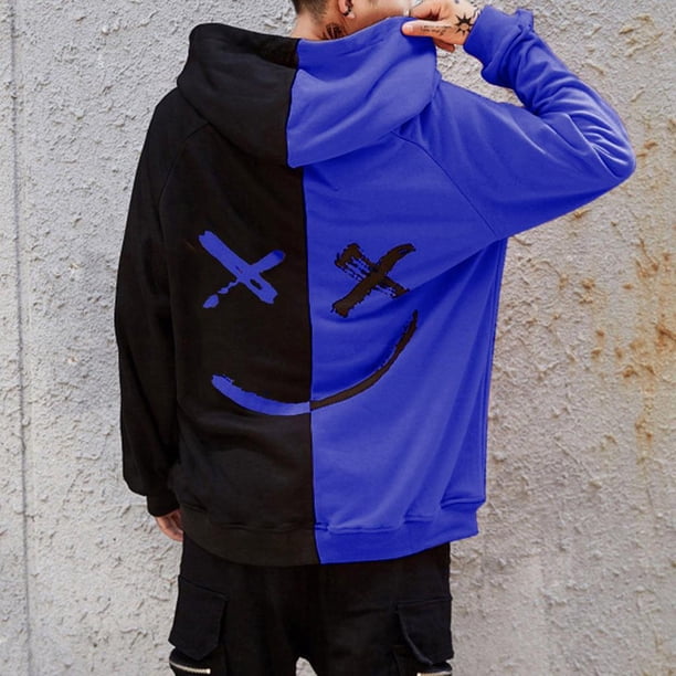 Suéter deportivo de manga larga con capucha y cara sonriente a juego de colores a la moda informal para hombre