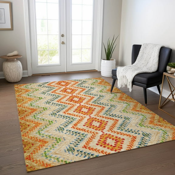 Addison Rugs Chantille Indoor/Outdoor Transitional Geometric Beige Washable Rectangle Rug, 10' x 14'