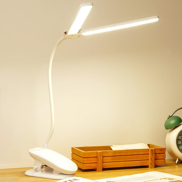 Lámpara de escritorio LED 2 en 1 con doble cabeza | Diseño flexible de plegamiento de brazos | 3 Modos de color regulables | Función de memoria en pantalla táctil | Blanco azul Luz moderna de