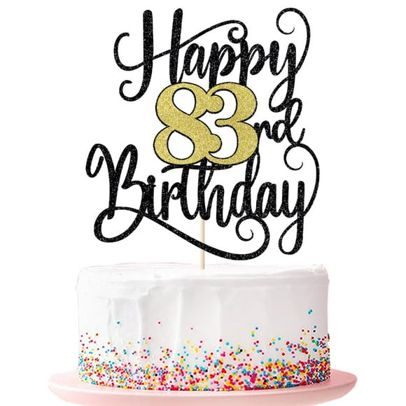 Decoración Para Tarta De Feliz Cumpleaños Número 83, Decoración Para Tarta De Fiesta De Cumpleaños 83 (Destellos Negros Y Dorados 83Rd)