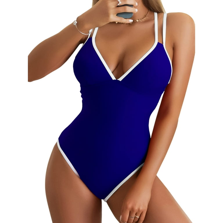 B2prity Women s V Neck One Piece Swimsuits Tummy Control Bathing Suit Cross Back Swimwear Slimming 1 Piece Swimsuit Walmart