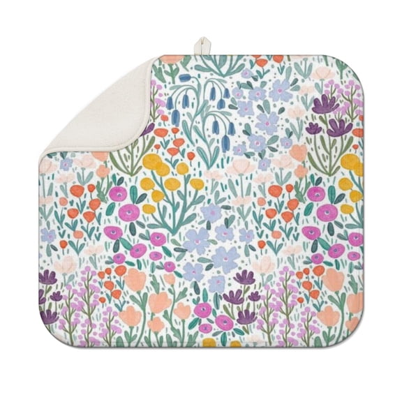 Pioneer Flower Floral Print Pattern Dish Drying Mat for Kitchen 1 Pack, Ultra Absorbent Microfiber Dishes Drainer Mats,16"x18"