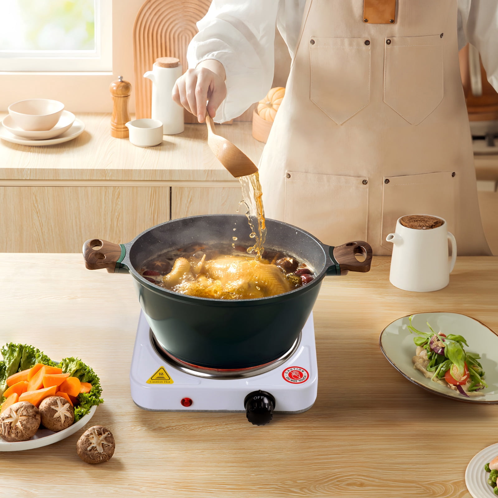 Portable 1000W Electric Single Burner 110V Hot Plate Heating Cooktop Camping Dorm Stove Cooker with Plug, White