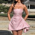 thumbnail image 2 of Women's Strapless Jacquard Mini Dress, Fit and Flare Graduation Party Cocktail Dress, 2 of 6