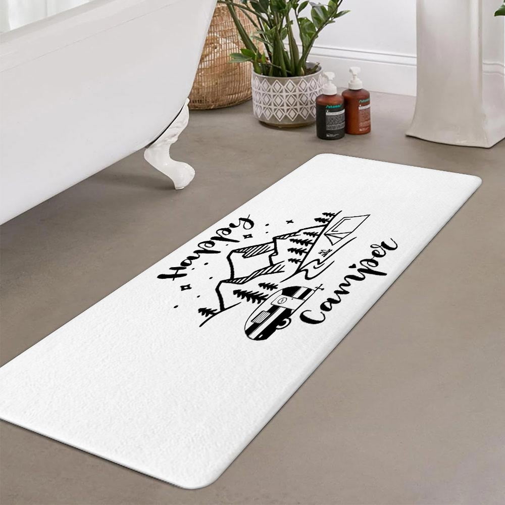 RV Bathroom Rugs, Camper Bath Rug, Travel Trailer Camping Theme Contour Mat and Toilet Seat Cover, Super Soft Non-Slip Bath Mats for Bathroom Floor, Kitchen,Tub and Shower Room