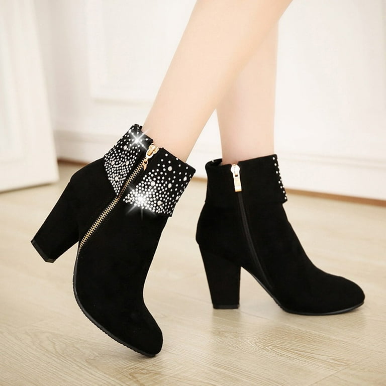 Ankle Boots for Women Women Square Heels Round Toe Comfortable