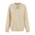 thumbnail image 4 of Womens Sweaters Fall Winter Clothes 2025 Long Sleeve Button Down Ruffle Crew Neck Casual Knitted Pullover Tops 03-Khaki S, 4 of 4