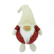 17" Textured Red and Ivory Chubby Smiling Gnome Plush Table Top Christmas Figure