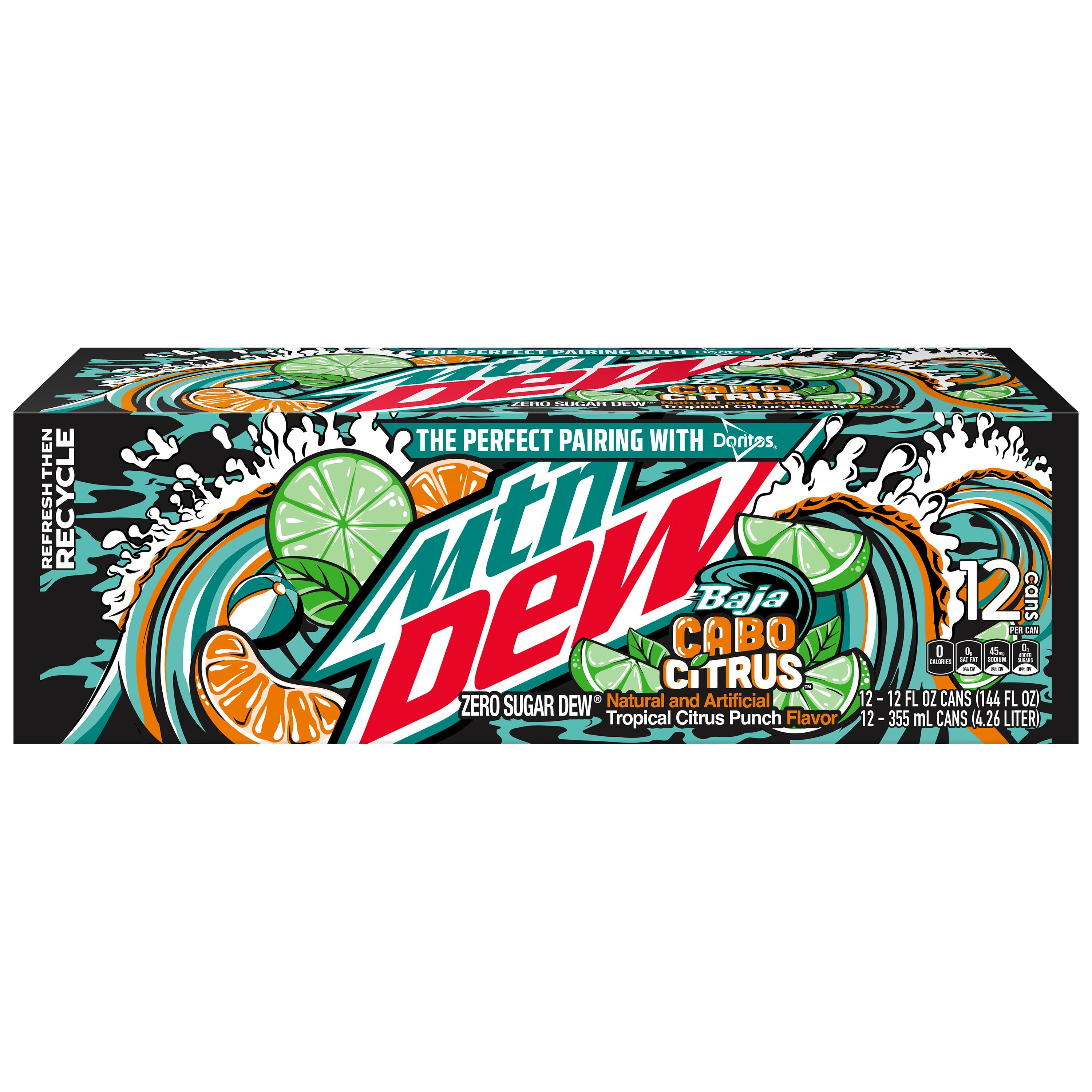 (2 pack) Mountain Dew Zero Sugar Baja Blast Soda Cabo Citrus, 12 fl oz 12 pack Cans