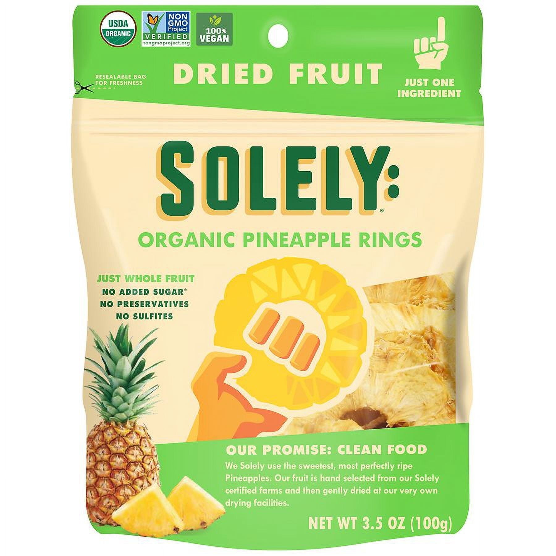 Solely Usda Organic Pineapple Rings Dried Fruit, Non-GMO, 3.5oz (3 Pack)