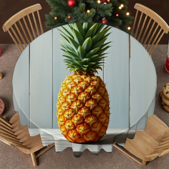 RKSupls 60 Inch Round Tablecloth, Pineapple Rustic Wood Polyester Table Cover - Soft, Stain Resistant & Washable Decor for Wedding, Party, Holiday, Home Dining