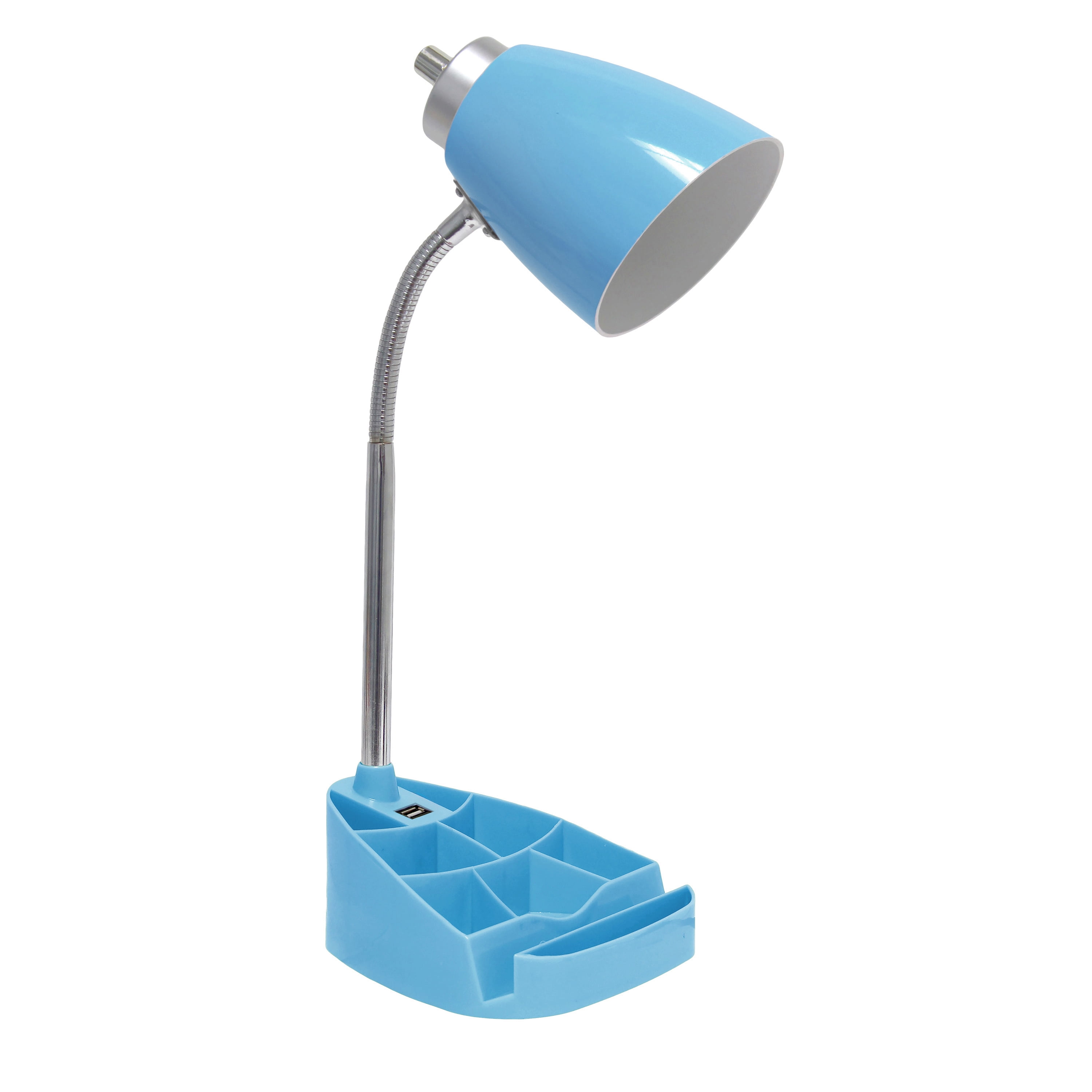 Simple Designs 18.5" Gooseneck Organizer Desk Lamp with iPad Tablet Stand Book Holder and USB port, with LED Bulb, Blue
