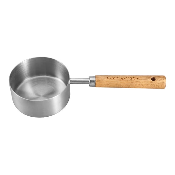 GJX Measuring Cup with Wooden Handle,1/2 Cup Titanium-Plating 125 Ml Stainless Steel,1/2 Cup Measuring Cup Space Gray